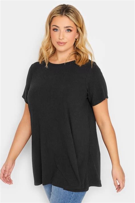 Yours Plus Size Black Long Sleeve Ribbed Swing Top Yours Clothing