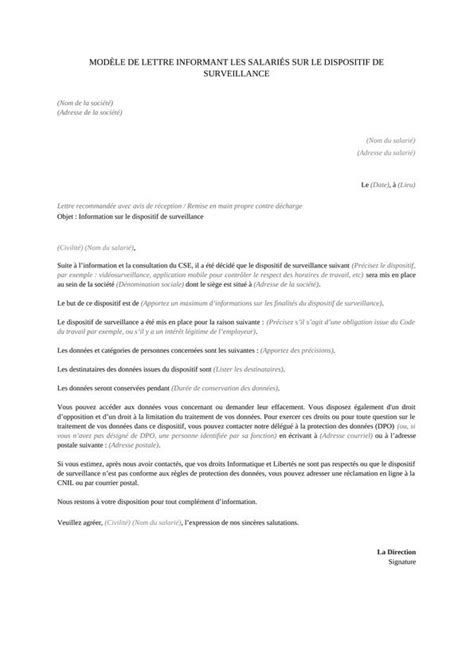 Lettre informant les salariés sur le dispositif de surveillance