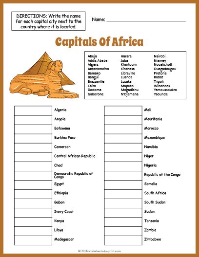 Capitals Of Africa Geography Worksheet Worksheets Library