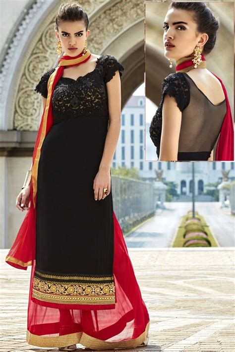 Black Georgette Palazzo Suit With Dupatta Salwar Kameez Women Women Palazzo Suit Wedding