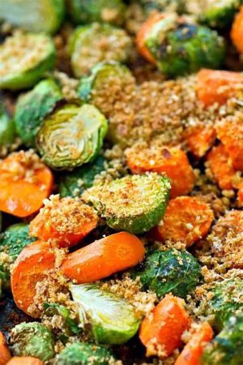 Roasted Brussels Sprouts And Carrots With Parmesan Breadcrumbs