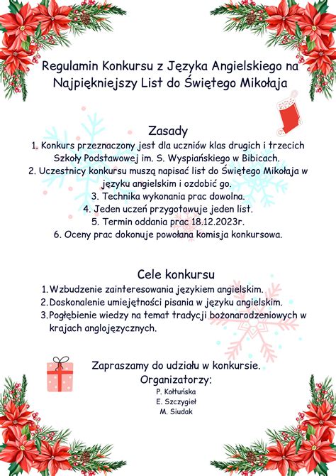 Konkursu Z J Zyka Angielskiego Na Najpi Kniejszy List Do Wi Tego