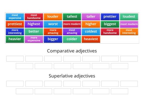 Comparative And Superlative Adjectives Ordenar Por Grupo