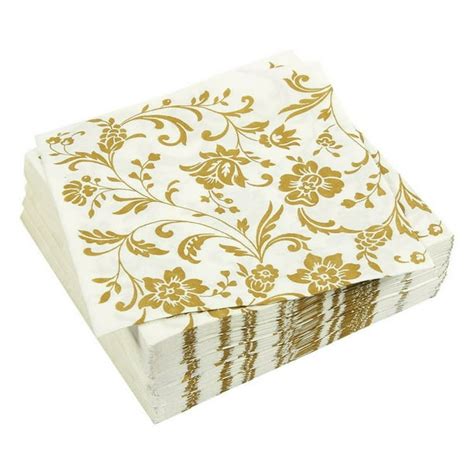 100 Pack Gold Dinner Decorative Paper Napkins 2 Ply Vintage Floral