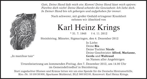 Trauer Und Todesanzeigen Von Karl Heinz Krings Trauer De