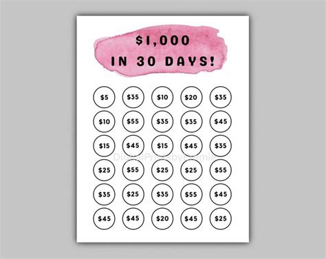 Money Saving Challenge Printable Save 1000 In 30 Days Savings Tracker