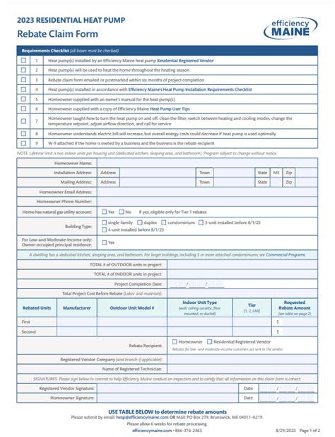 Efficiency Maine Heat Pump Rebate Forms Printable Rebate Form