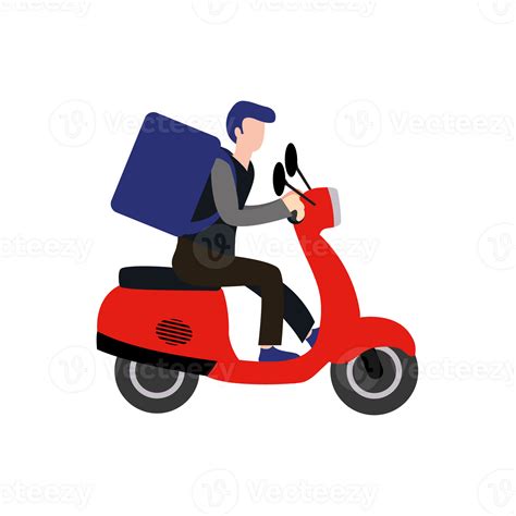 Delivery Man Riding A Red Scooter Illustration Fast Food Delivery Man