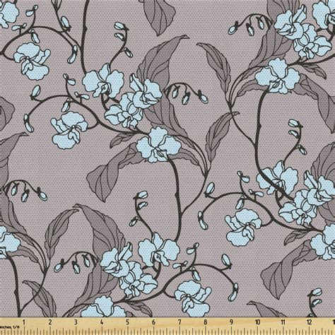 Ambesonne Floral Fabric By The Yard Petals And Leafy Branches Yards