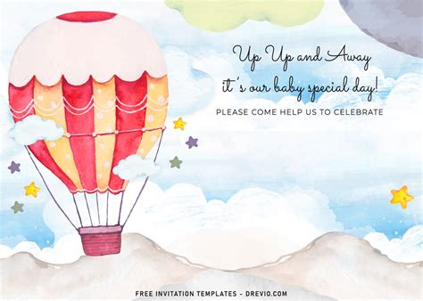 7 Watercolor Hot Air Balloons Birthday Invitation Templates Download