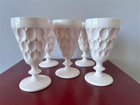 Jeanette Shell Pink Milk Glass Goblets Vintage Set Of 5 P05 Etsy