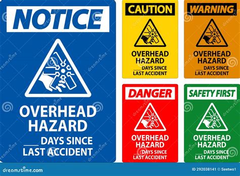 Caution Sign Overhead Hazard Days Since Last Accident Stock