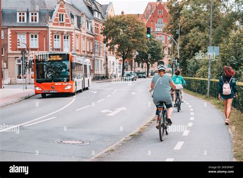 25 July 2022 Munster Germany Cyclists Ride Along The Bike Path On