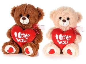 Orsetto Peluche Con Cuore Imbottito E Fiocco Organza Art