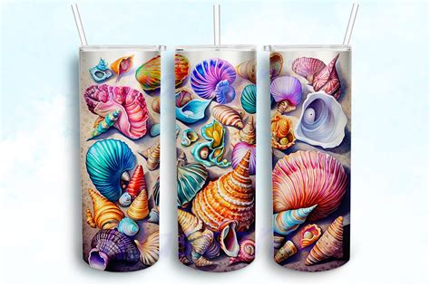 Neon Seashells Oz Skinny Tumbler Graphic By Mastenic Creative Fabrica