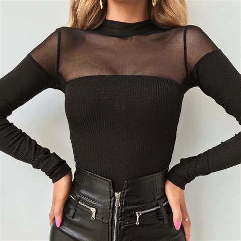 Sexy Women Bodysuits Mesh Perspective Feminino Body Bodycon Tops