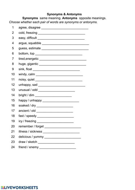 Synonyms And Antonyms Interactive Worksheet Antonyms Worksheets Proper