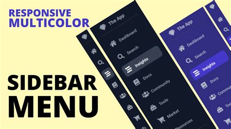 Responsive Multicolor Sidebar Menu HTML CSS Pure JS YouTube