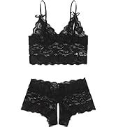 SweatyRocks Women S Sexy Floral Lace Scalloped Trim Self Tie Panty Mesh Lingerie Set Red Small