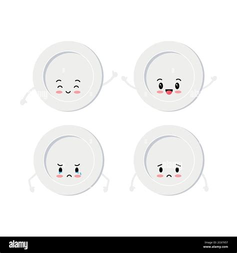 White Plate Emoji Set Isolated On A White Background Stock Vector Image