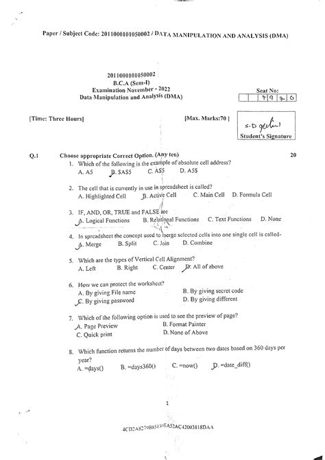 BCA DMA Question Paper For Easy Preparation BCA Sem 1 Data