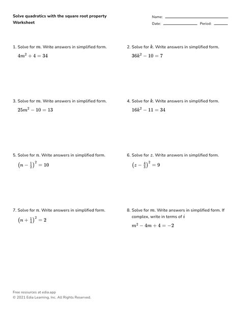 Quadratic Equations Worksheets Worksheets Library