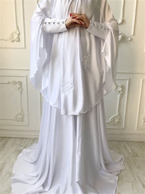 Elegant White Muslim Suit Silk Bridal Jilbab Wedding Khimar Etsy