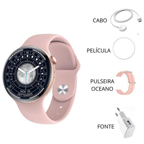 Relógio Smartwatch W28 Pro Redondo Feminino E Masculino Preto Rosa e