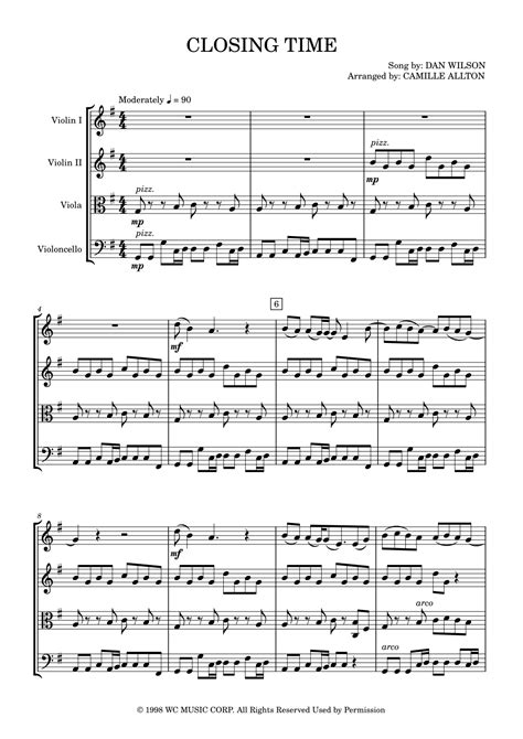 Closing Time Arr Camille Allton By Semisonic Sheet Music For String