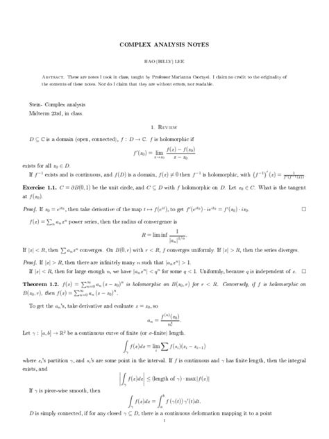 Complex Analysis Pdf Holomorphic Function Complex Analysis