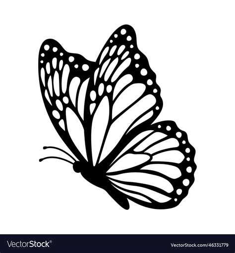 Monarch butterfly silhouette side view isolated Vector Image