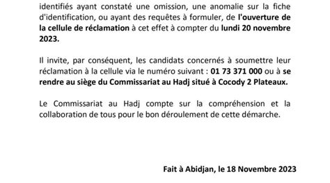 Hadj Communiqu Relatif Aux R Clamations Des Candidats Identifi S