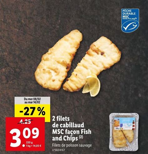 Promo Filets De Cabillaud Msc Fa On Fish And Chips Chez Lidl