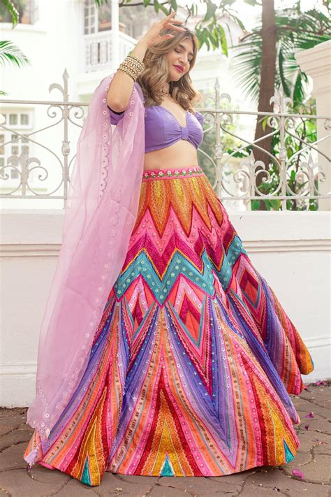 Buy Siddhartha Bansal Multi Color Raw Silk Embroidered Lehenga Set