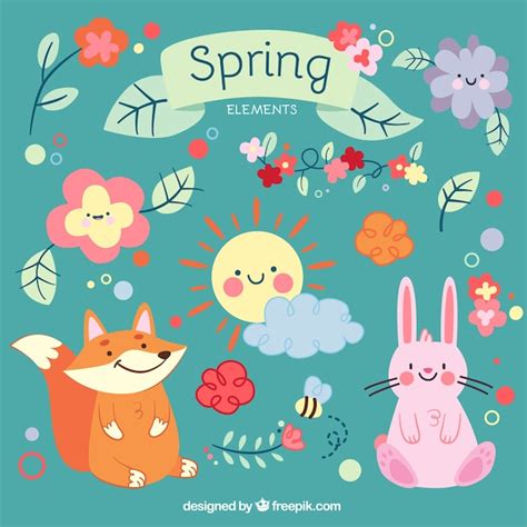 Premium Vector | Cute cartoon animals and spring elements