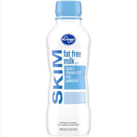 Kroger Fat Free Skim Milk Bottle 1 Pt Kroger