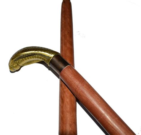 Vintage Wooden Walking Stick Cane W Brass Antique Snake Head Aluminum