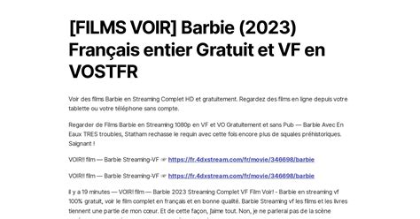 Films Voir Barbie Fran Ais Entier Gratuit Et Vf En Vostfr