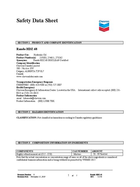 Safety Data Sheet Rando Hdz 68 Pdf Fires Dangerous Goods