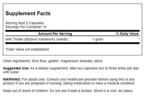 Swanson Full Spectrum Milk Thistle 500 Mg 30 Capsules