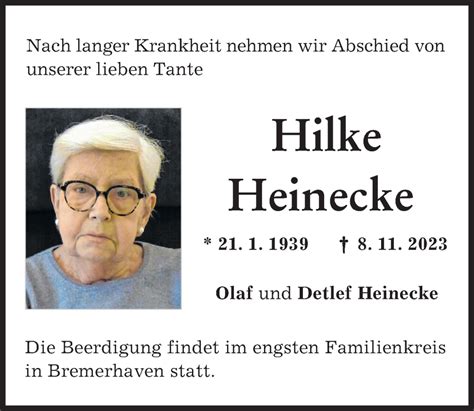 Traueranzeigen Von Hilke Heinecke Augsburger Allgemeine Zeitung