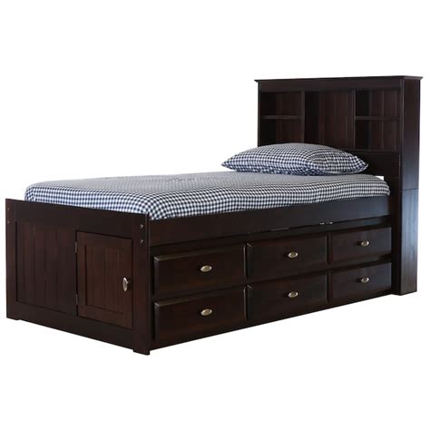 Oshome Dark Espresso Twin Wood Captain Bed With Storage 82920k6 22 At