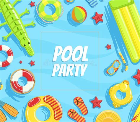 Pool Party Banner Template Summer Party Invitation Card Flyer With