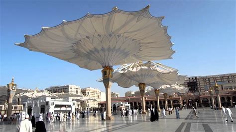 The Opening Of Giant Umbrellas At Masjid Nabawi Madinah Al Munawwarah