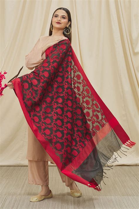 Buy Khwaab By Sanjana Lakhani Black Cotton Silk Floral Vine Woven