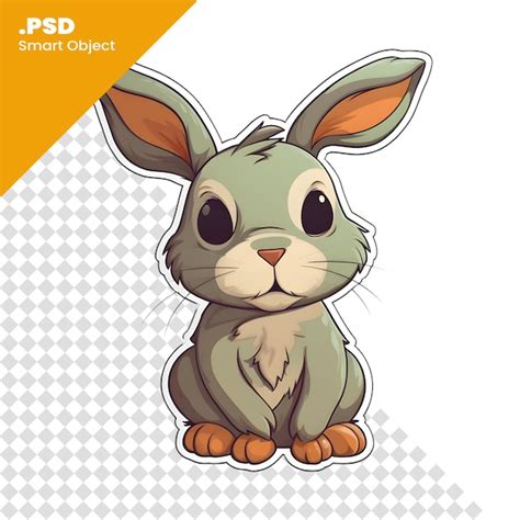 Lindo Conejo De Dibujos Animados En Un Fondo Blanco Plantilla Psd De