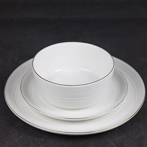 Pc Embossed White Porcelain Tableware With Gold Rim Raylon