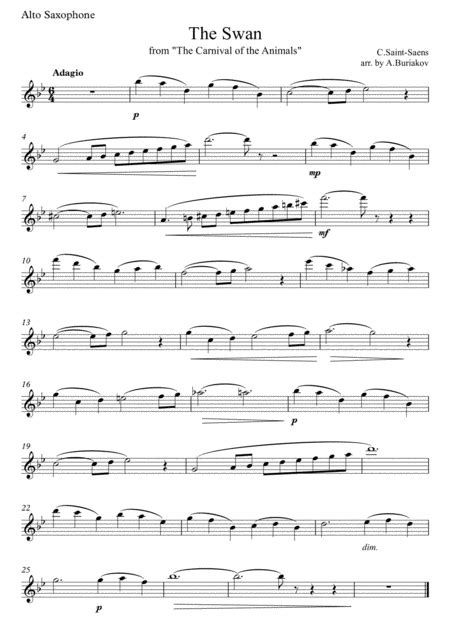 The Swan Alto Saxophone Arr A Buriakov By C Saent Saens Sheet