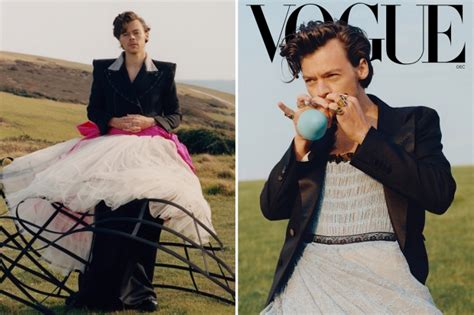 Harry Styles Wears A Dress For Us Vogue As First Male Cover Star In 127 Years The Us Sun