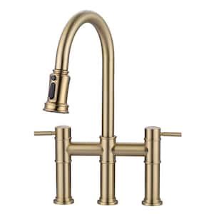 Wowow Double Handle Bridge Kitchen Faucet In Brushed Nickel